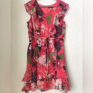 Tommy Hilfiger Women’s Floral Chiffon Ruffled Dress Fit/Flare in Coral 16W